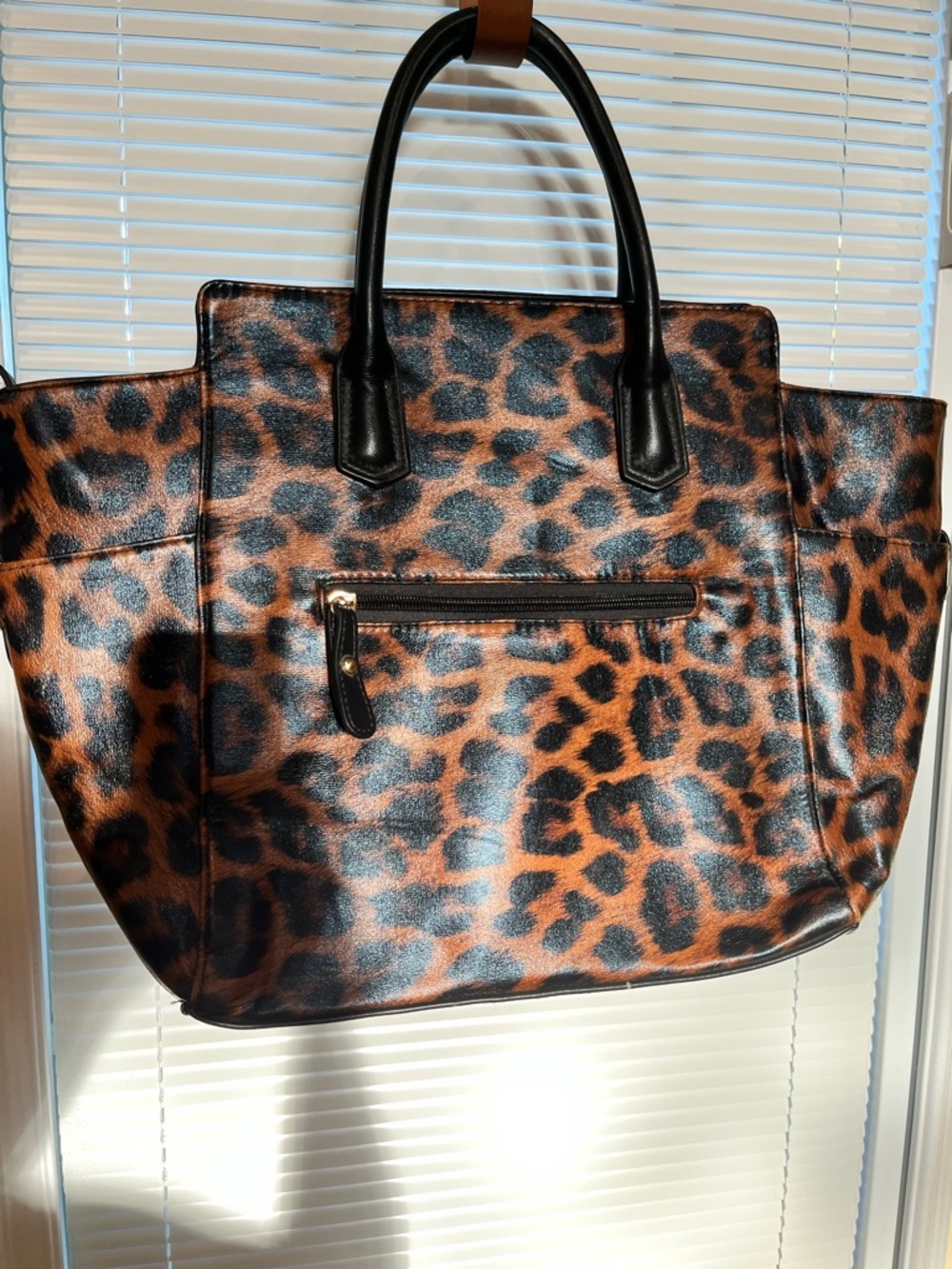 Leopard Print Tote Bag with Black Handles - Chic Animal Print Carryall - Picture 2 of 13